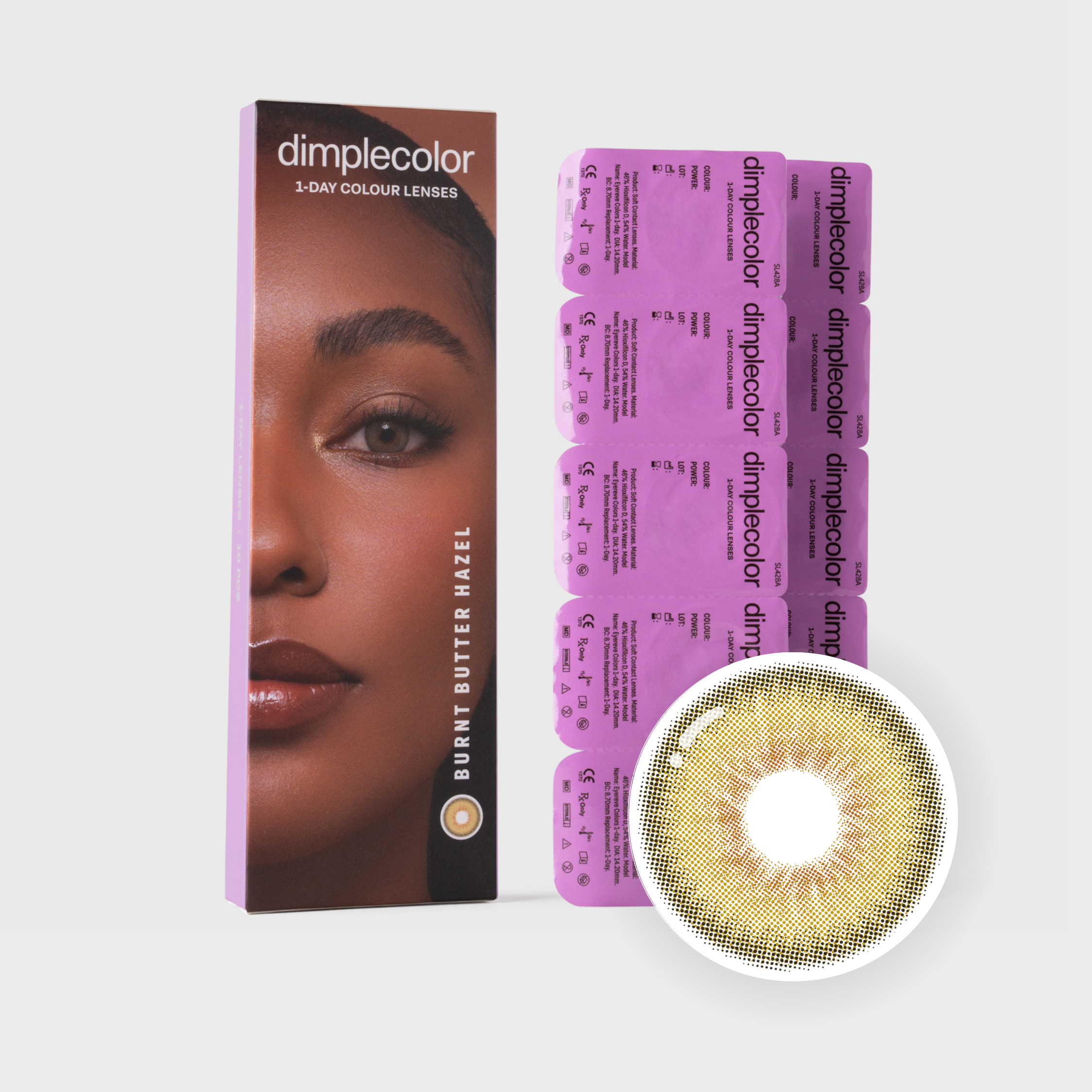 Burnt Butter Hazel Daily Disposable Color Lenses by Dimple Color