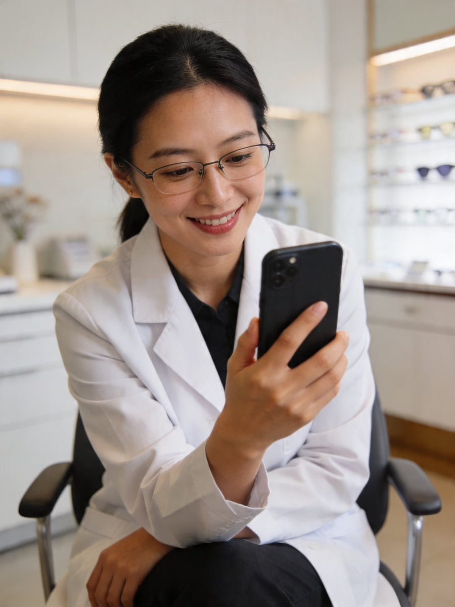 Eye doctor reviewing vision test results